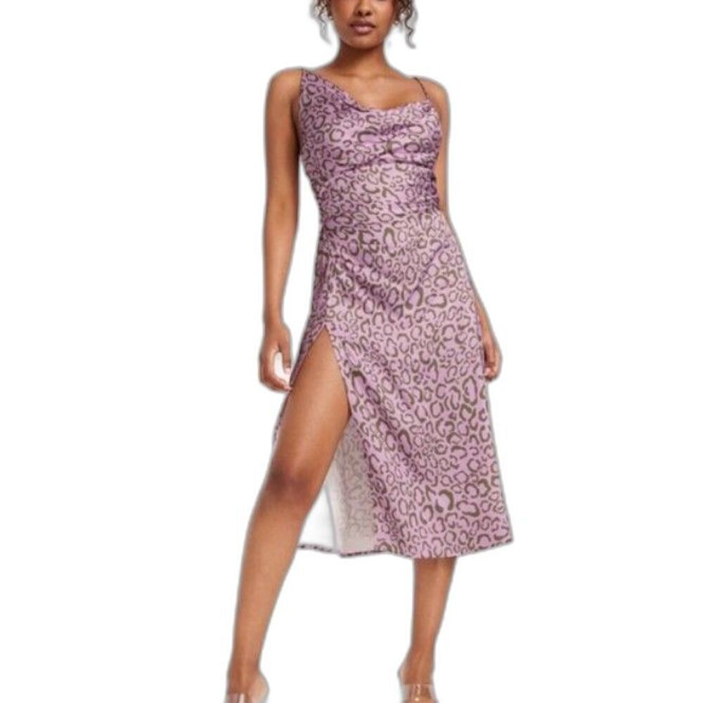 For Love and Lemons NWT Purple Olive Leopard Print Sleeveless Midi Dress Size L